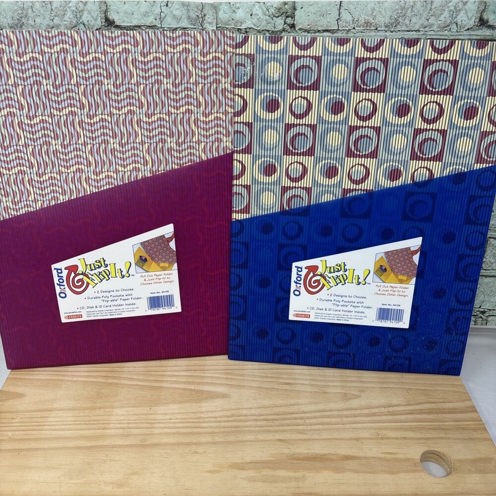 Y2K 2001 Oxford Just Flip It Folder Blue & Pink Retro School Supplies NOS Lot 2